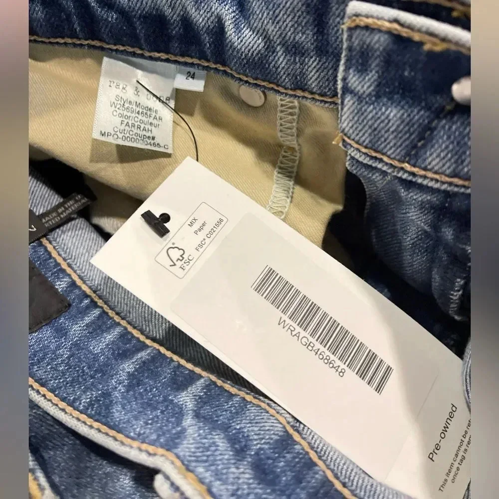 Rag and Bone Farrah Jeans size 24 light whitewash